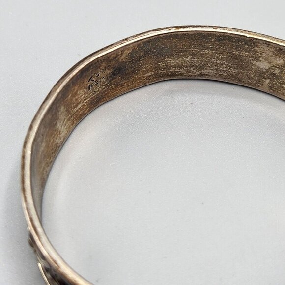 Sterling Silver Cuff Bracelet Mexico 925 Stamp 26.17gm Half Moon Pattern - Picture 5 of 11